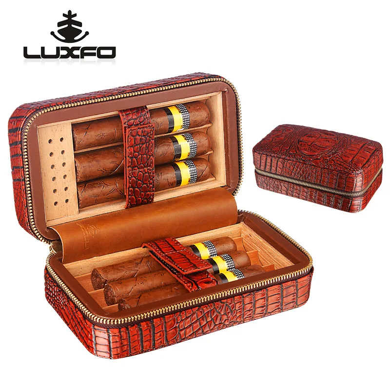 

Luxfo Longyou Six Packs of Crocodile Ridge Grain Cedar Wood Portable Cigar Humidor Travel Set Gift Box The Noble Embodiment