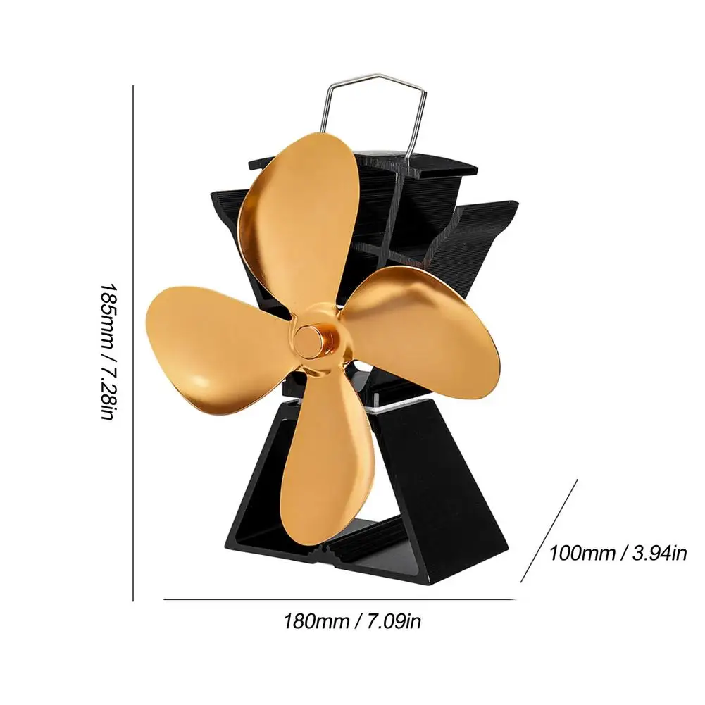 

Heat Powered Stove Fan 4 Blades Gold Fireplace Fan Komin Log Wood Burner Eco Friendly Fan Efficient Heat Distribution For Winter