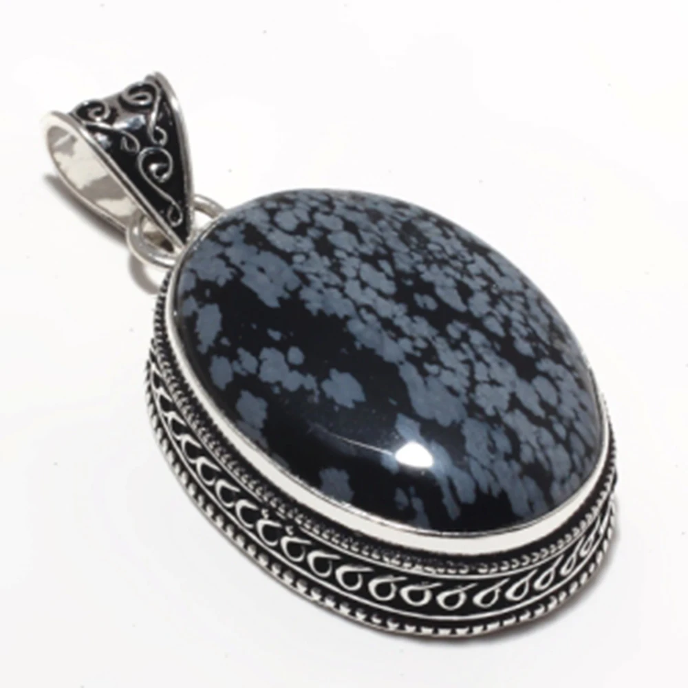 

Genuine Snowflake Obsidiean Pendant Silver Overlay over Copper , Hand made Women Jewelry gift, P8810