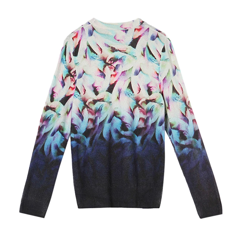 Bogeda 100 кашемировый свитер для женщин с круглым вырезом Фиолетовый цветочный