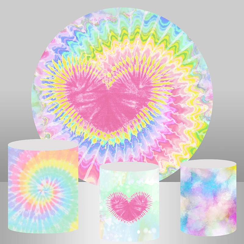 

Circle Round Backdrop Cover Tie Dye Heart Valentines Day Background Custom Newborn Birthday Party Decoratoon Cake Table Banner