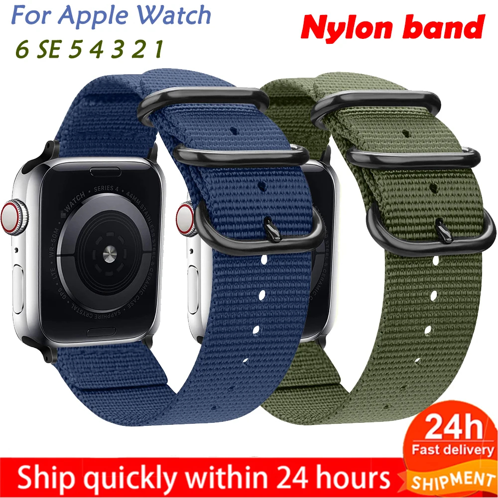 Ремешок нейлоновый для Apple Watch Band 5 4 3 2 42 мм 44 тонкий браслет с синей линией iwatch Series 1