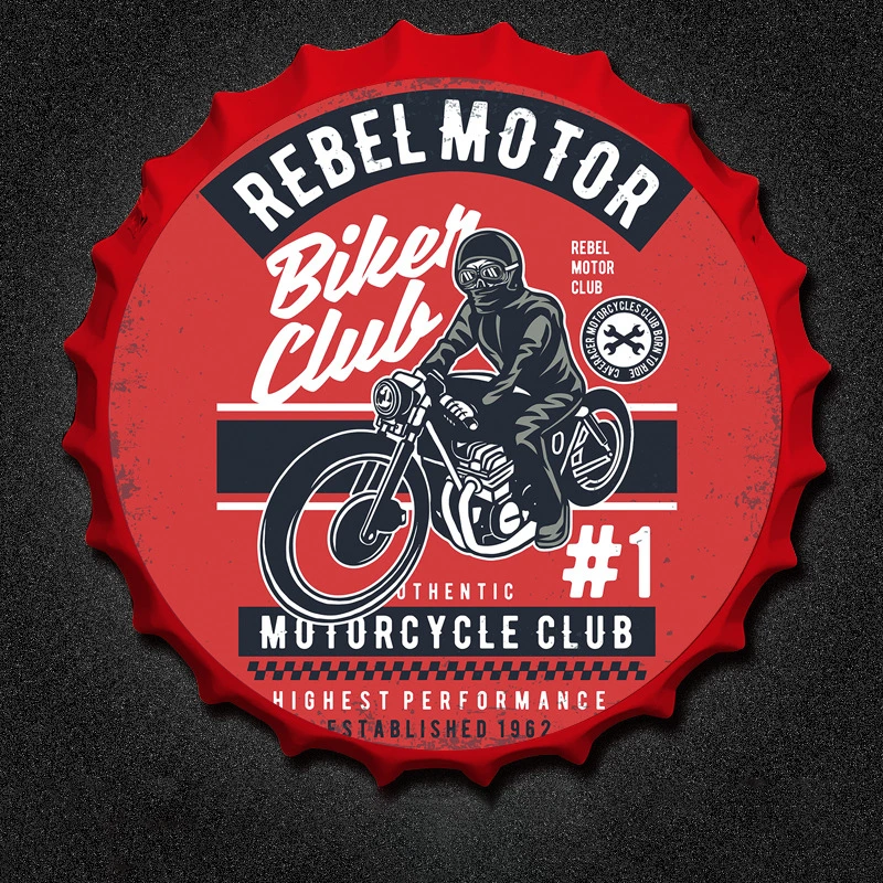 

Motorcycle Car Plate Signs Beer Bottle Cap Tin Sign Metal Plaques Bar Pub Cafe Wall Hanging Crafts Decor Motor Tinplate Painting