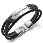 Браслет мужской кожаный, многослойный, из нержавеющей стали, с гравировкой именем на заказ