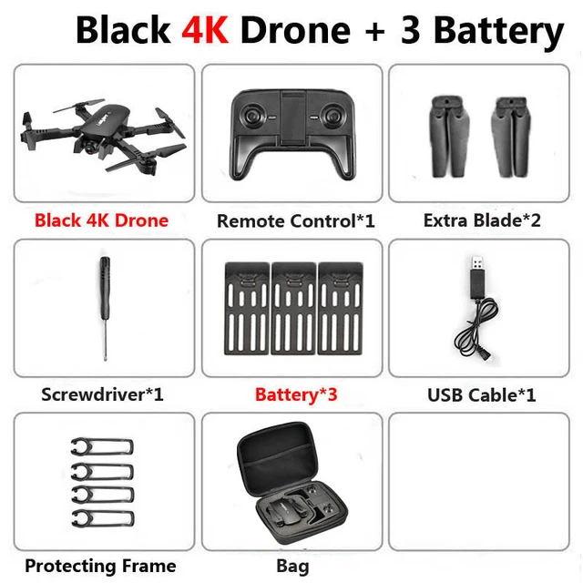 4K 3BAT Bag Радиоуправляемый Дрон с 4K HD камерой FPV Wi-Fi функция удержания высоты Selife Дрон складной Квадрокоптер Vs E58 SG106 M69 xs816 дроны - Цвет: 4K 3BAT Bag