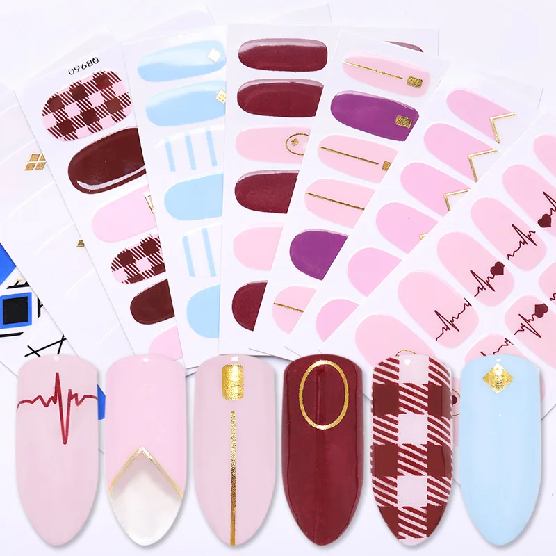 Полный Чехол наклейка для дизайна ногтей съемный смешанный узор накладные ногти
