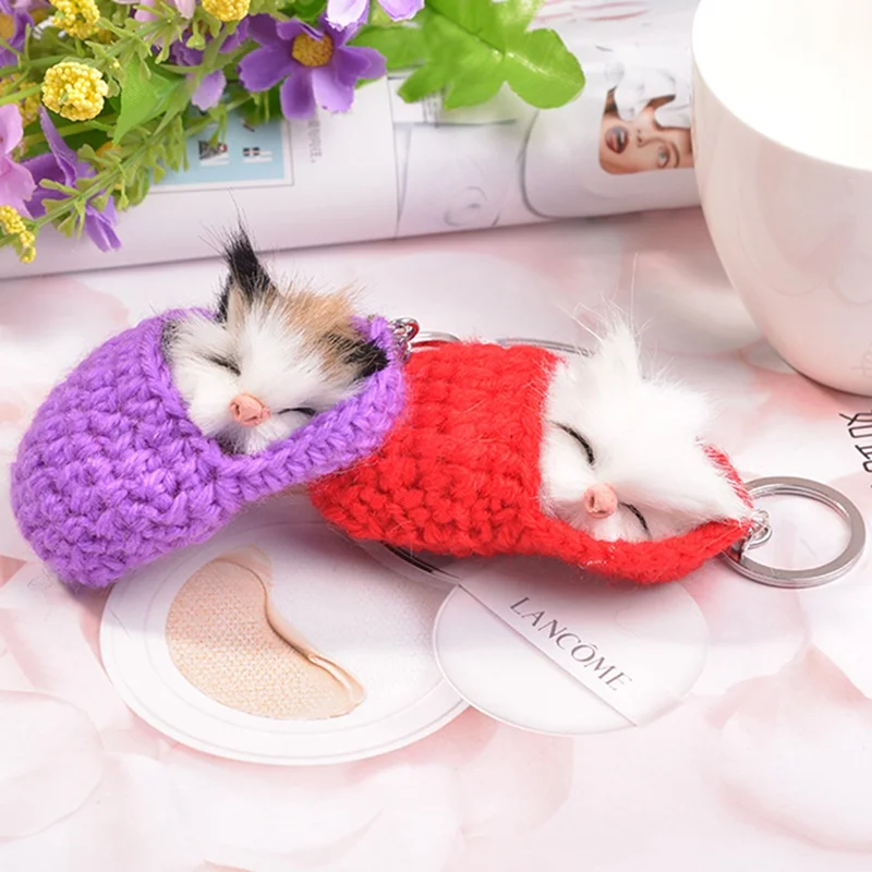 Милые брелки с помпоном в виде спящего кота для женщин и девушек из