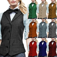 formal women tweed waistcoat retro vintage herringbone vests wool slim fit s 3xl