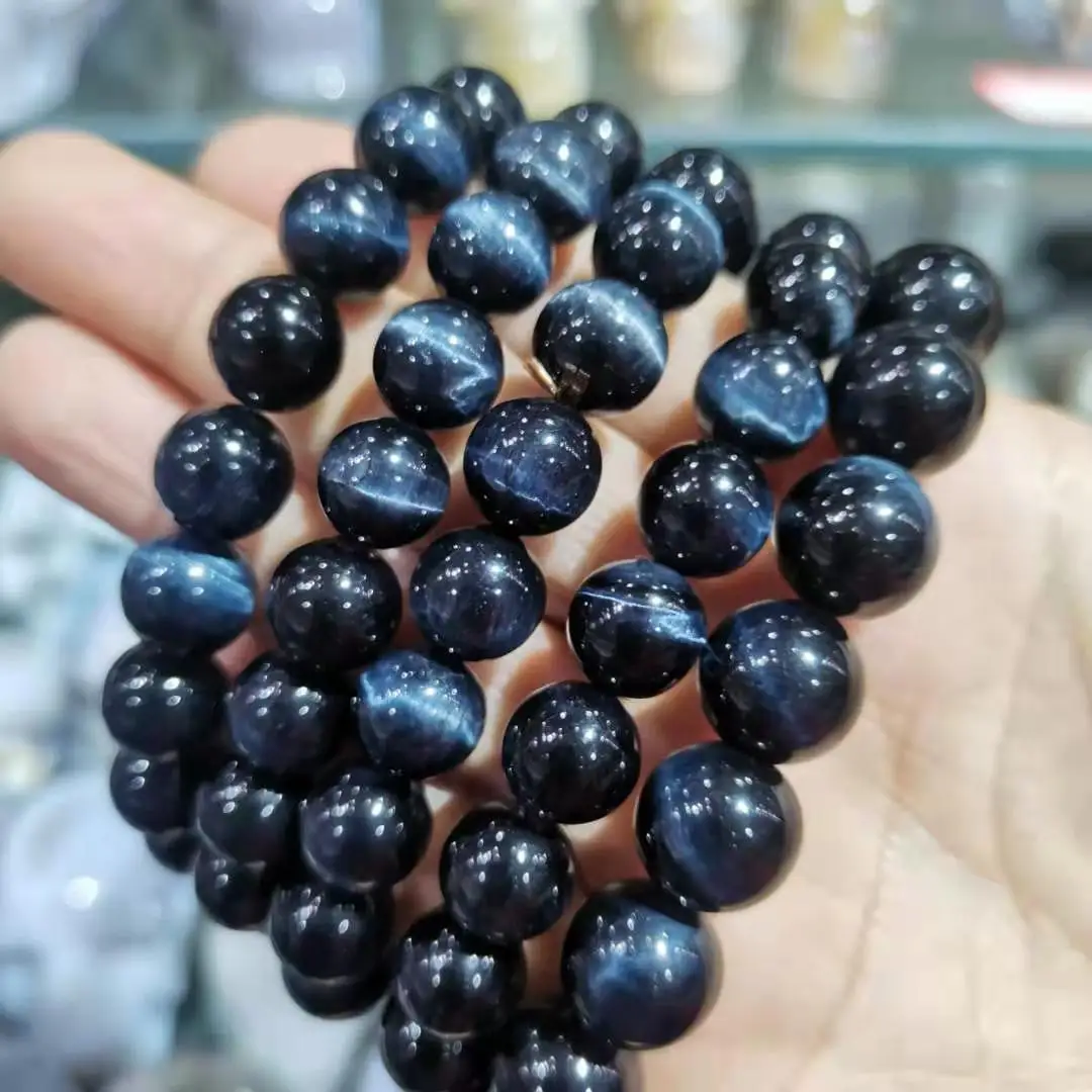 

Natural Quartz crystal Bracelets Blue Tiger eye Round Beads hand chain for Gift