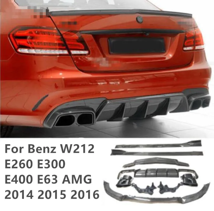 

REAL CARBON FIBER Front Bumper Lip Spoiler Rear Trunk Diffuser Side Body Skirt Exhaust Tips For Mercedes Benz W212 E260 E300 E63