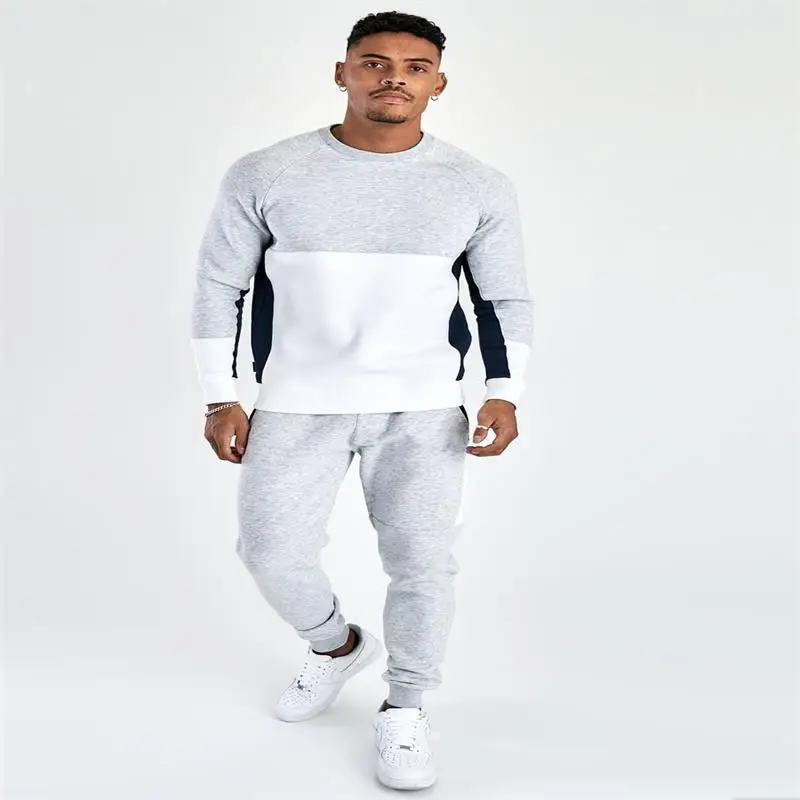 

2021 sweater men's stitching clothes sweater + trousers tide brand men's sweater suit men's sportswear