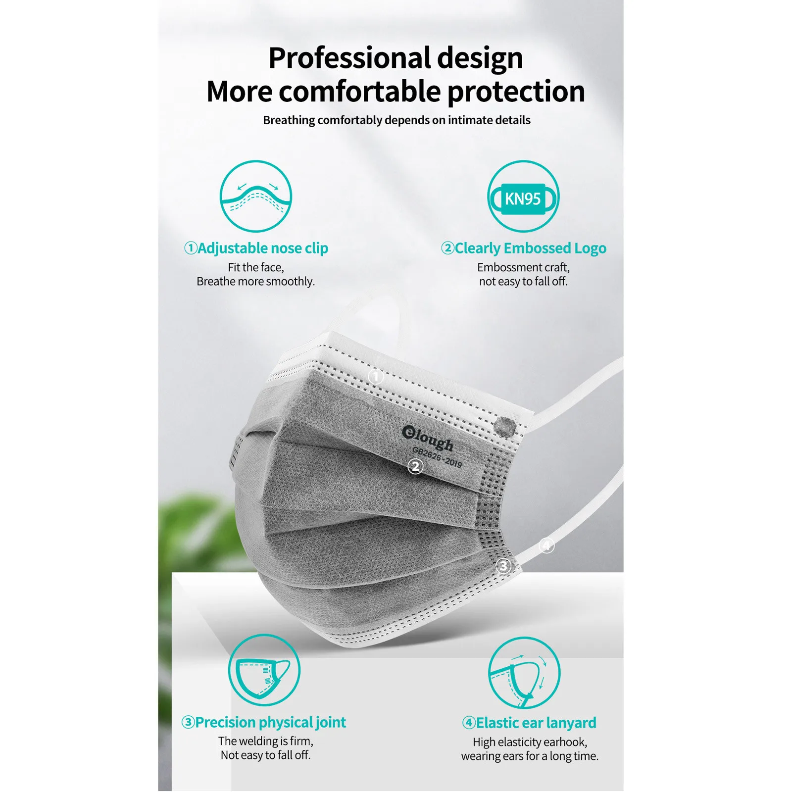 Маски одноразовые противопылевые для взрослых дышащие серые 5 слоев с фильтром 10