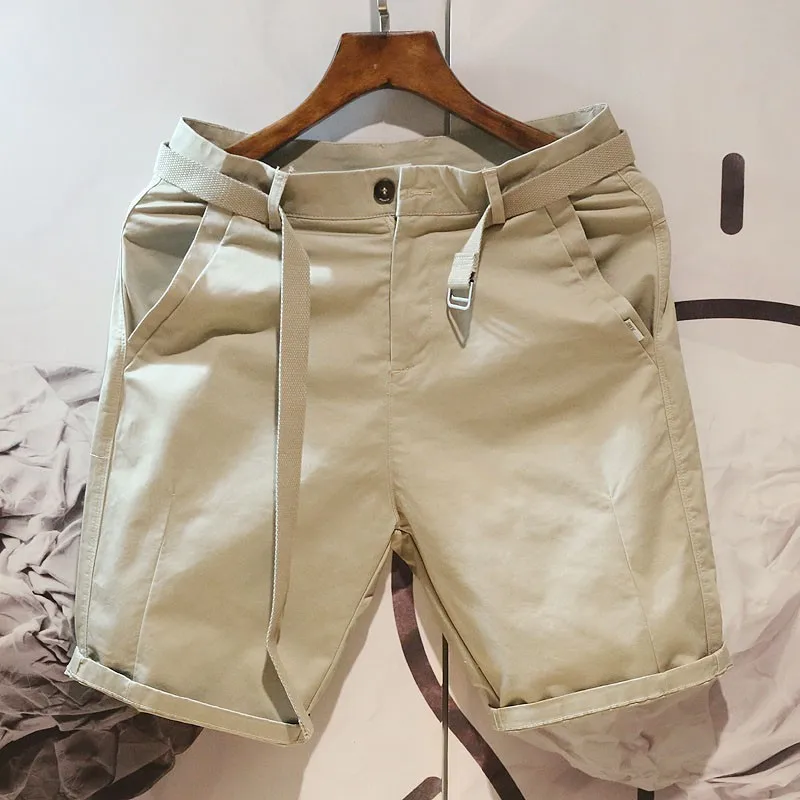 

Summer Men Loose Fit Cargo Shorts Belted Knee Length Beach Shorts Harajuku Streetwear Male Joggers Short Trousers Sweatpants