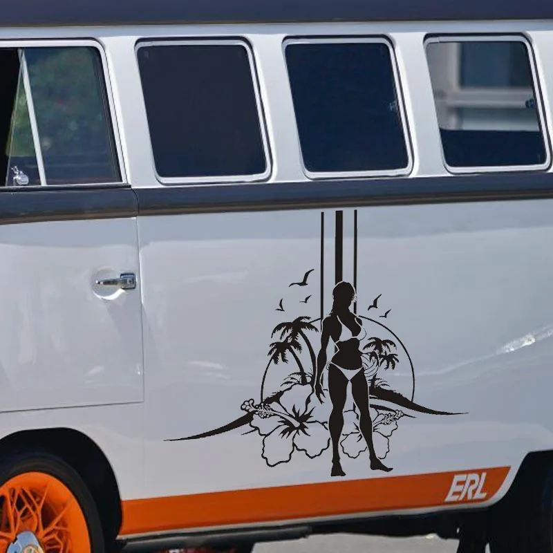 

Sexy Lady Volleyball Palm Beach Home Decor Sticker Island Silhouettes Flower Vinyl Decal Coconut Tree Living Room Bedroom Car