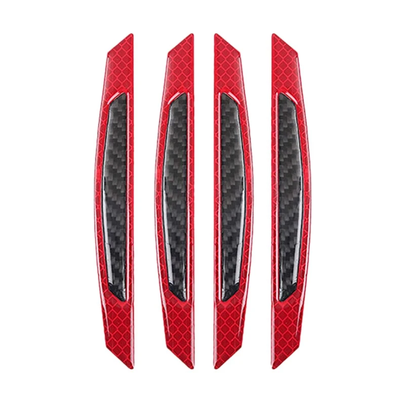 

NEW-4Pcs Super Red Reflective Stickers Black Carbon Fiber Strips Car Side Door Edge Bumper Anti-Scratch Protection Guards Trim S