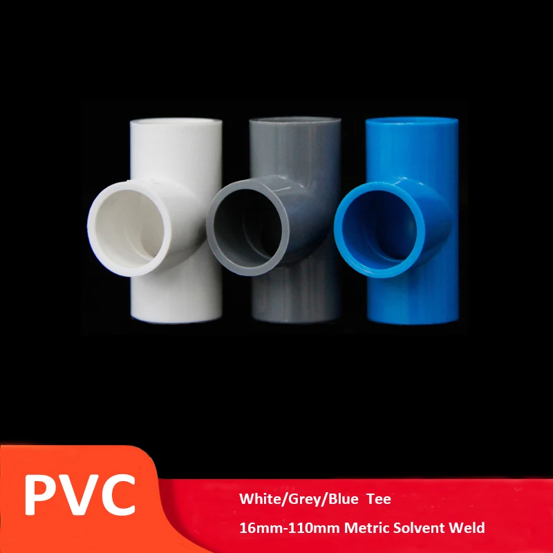 

1Pcs PVC Pipe Fittings Equal Tee Connector 16,20,25,32,40,50,63,75,90,110mm Solvent Weld Joints Aquarium Garden Irrigation DIY