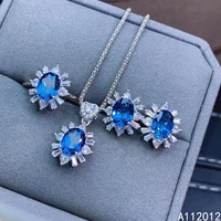 kjjeaxcmy fine jewelry natural blue topaz 925 sterling silver exquisite girl new gemstone pendant earrings ring set support test