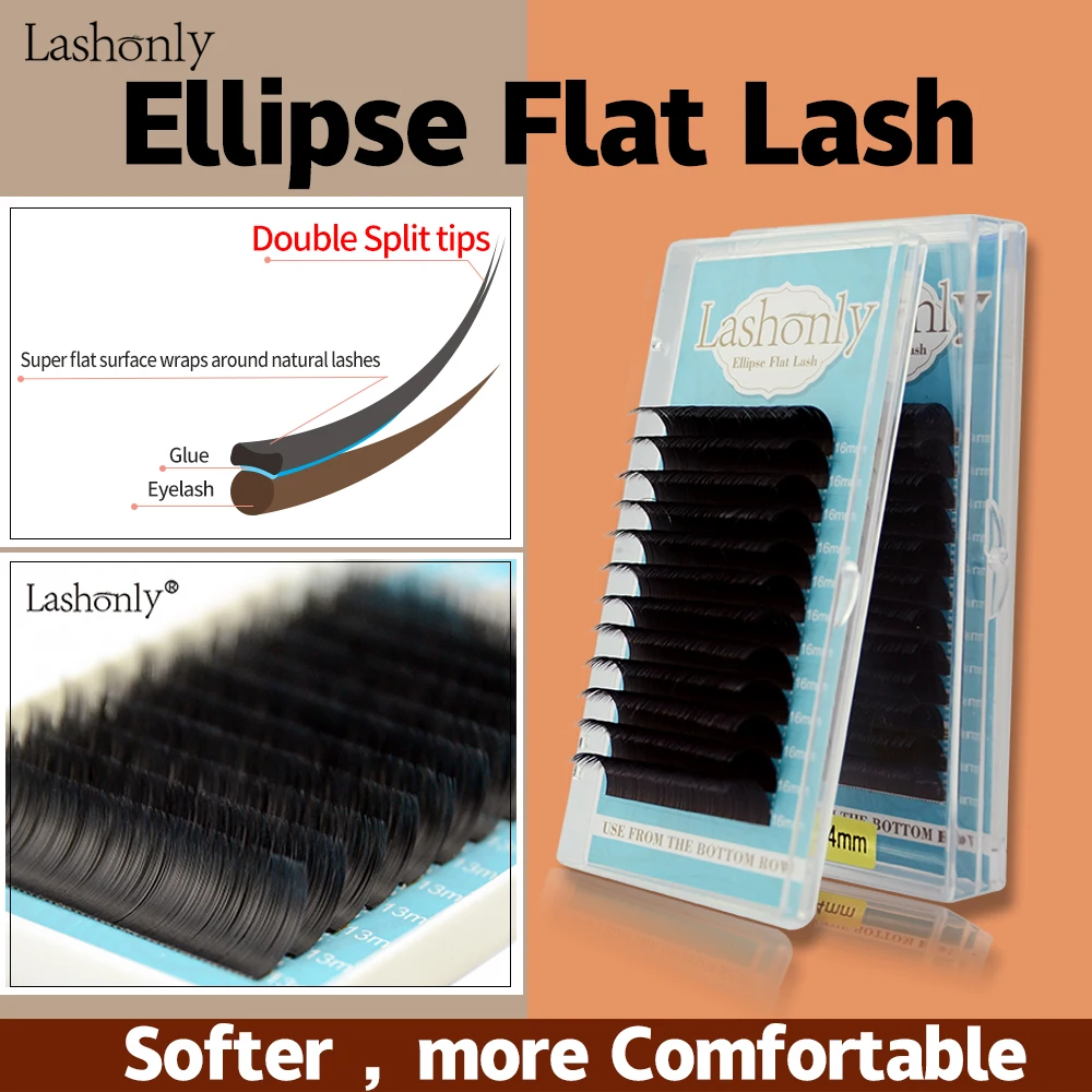 Lashonly Новое поступление матовые мягкие в виде плоского эллипса наращивание ресниц в магазине разделенные кончики более мягкие Накладные эллипса ресницы - изображение
