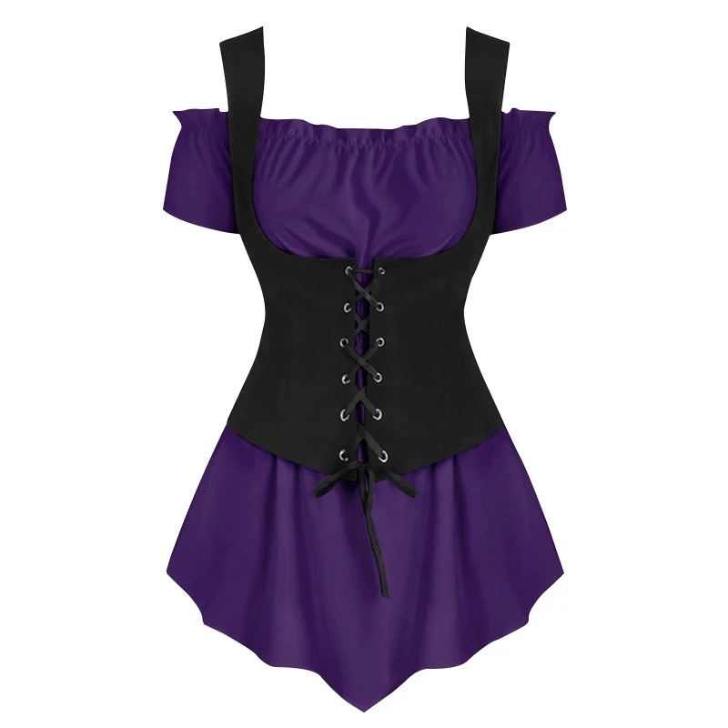 Женский комплект одежды в стиле стимпанк рубашка с открытыми плечами бандажный