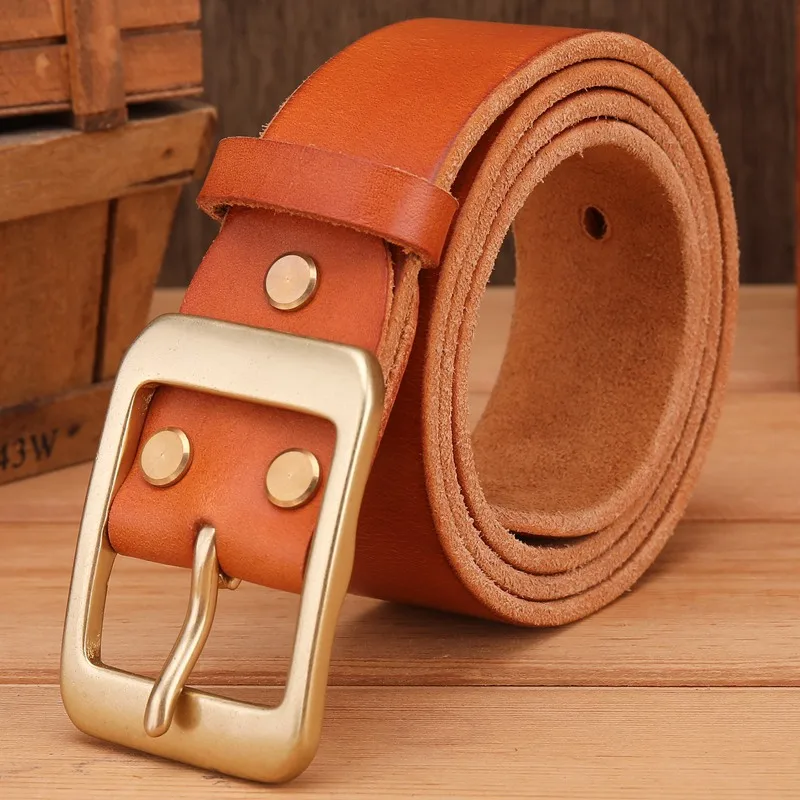 camel brass buckle Твердый латунный ремешок с пряжкой из натуральной кожи, мягкие мужские ремни, Роскошные из натуральной кожи коричневого цвета, высокое качество, 3,8 см, ковбойский стильный кофейный - Цвет: camel brass buckle