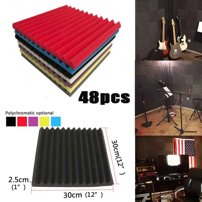 

[48/Pack] Wedge Acoustic Foam Soundproof Board Room Studio Reverberation Treatment Tiles Sound Absorption Panels Fireproof