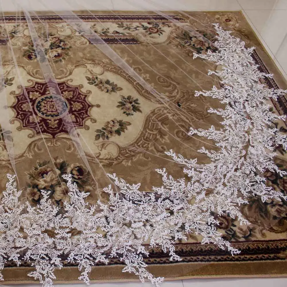 Сверкающая Кружевная аппликация свадебная вуаль длиной 3 метра однослойная Фата