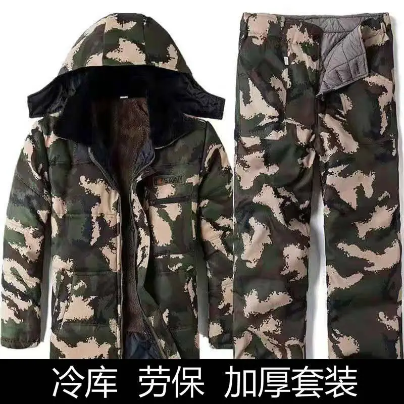 Winter Cotton-padded Clothes Velvet Padded Men's Cold Storage Work Jacket Labor Insurance Cotton-padded Trousers Suit.