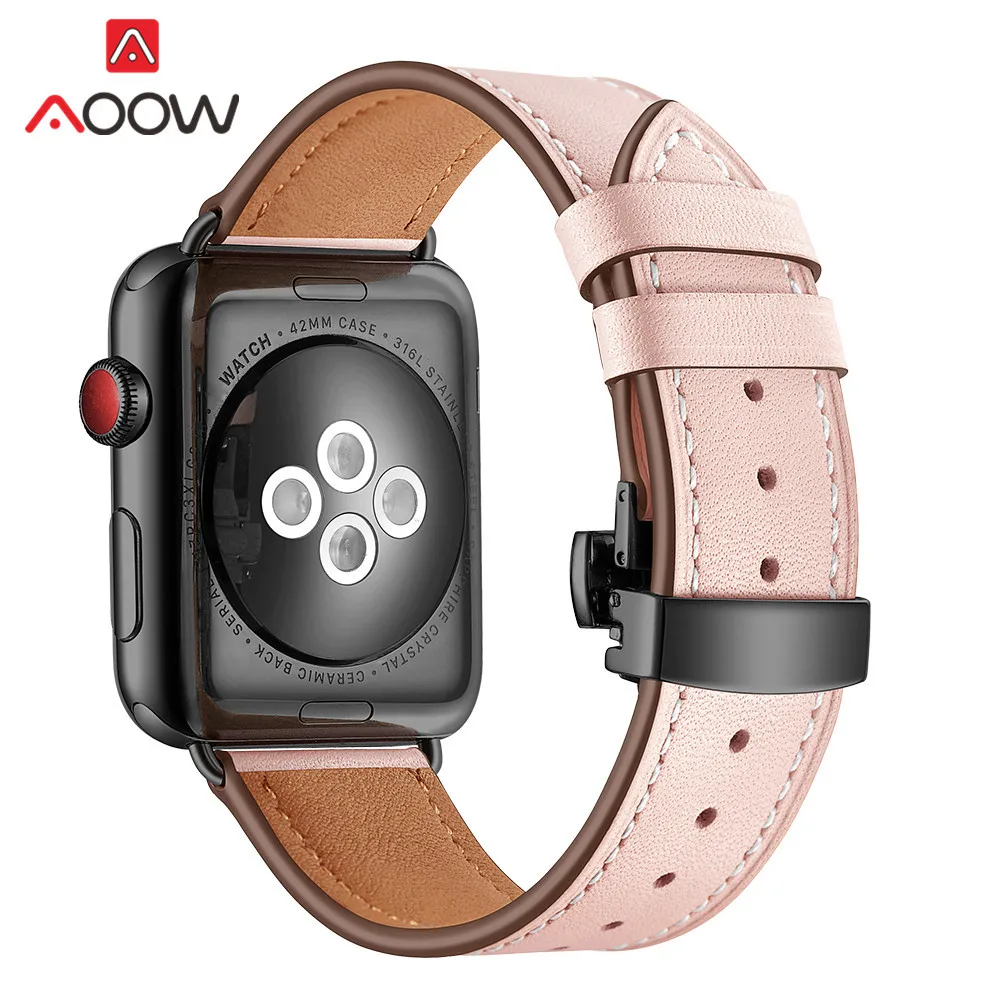 Ремешок для часов из натуральной коровьей кожи для Apple Watch 40 мм 44 мм 38 мм 42 мм 4 iwatch роскошный браслет из розового золота с бабочкой