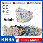 Маска FFP2 с цветочным принтом для взрослых, защитный 4-слойный фильтр, фп2, 103050 шт.