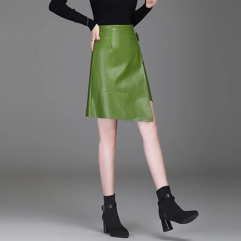 

Irregular PU Leather Bodycon Skirt Autumn Winter Women Elegant Chic Slim Casual Zipper High Waist Solid Color Short Skirts