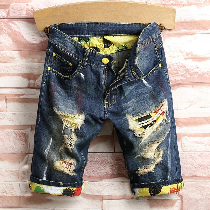 

Men's Denim Jeans Straight Slim Fit Jeans Pants Good Quality Men Ripped Jeans for Men Vintage Male Clothing Ripped Jeans Shorts