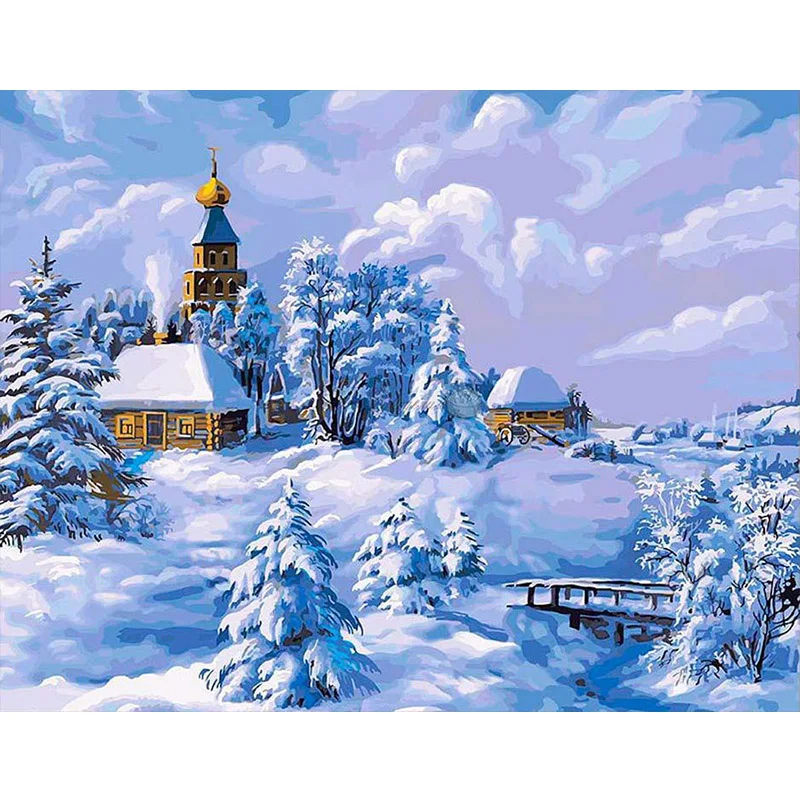 Алмазная живопись зимний пейзаж алмазная вышивка полностью круглая зимняя