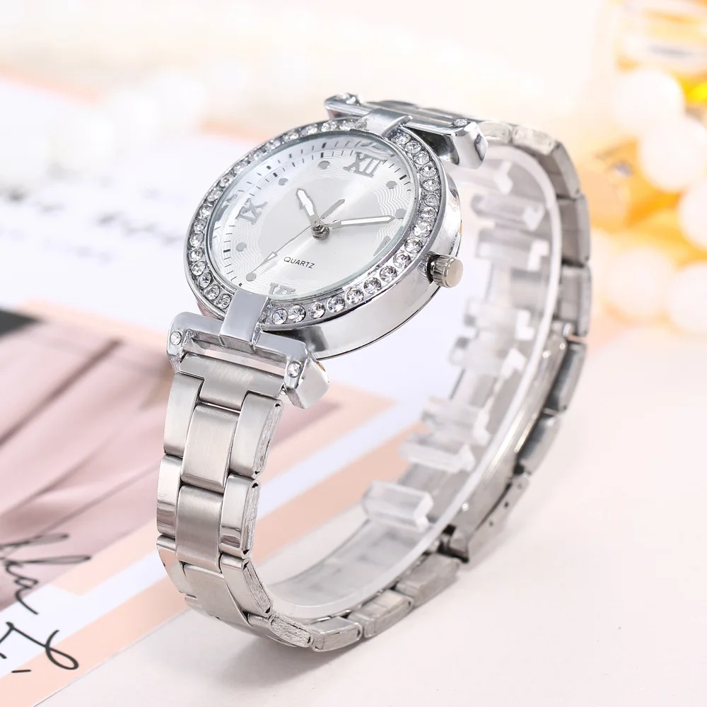 2019 роскошные женские часы с кристаллами Золотой Бренд браслет из нержавеющей