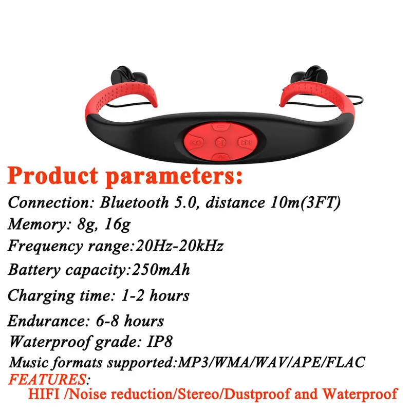 Kyk-168Plus Bluetooth-гарнитура двусторонняя стереосистема память 8 ГБ Водонепроницаемая