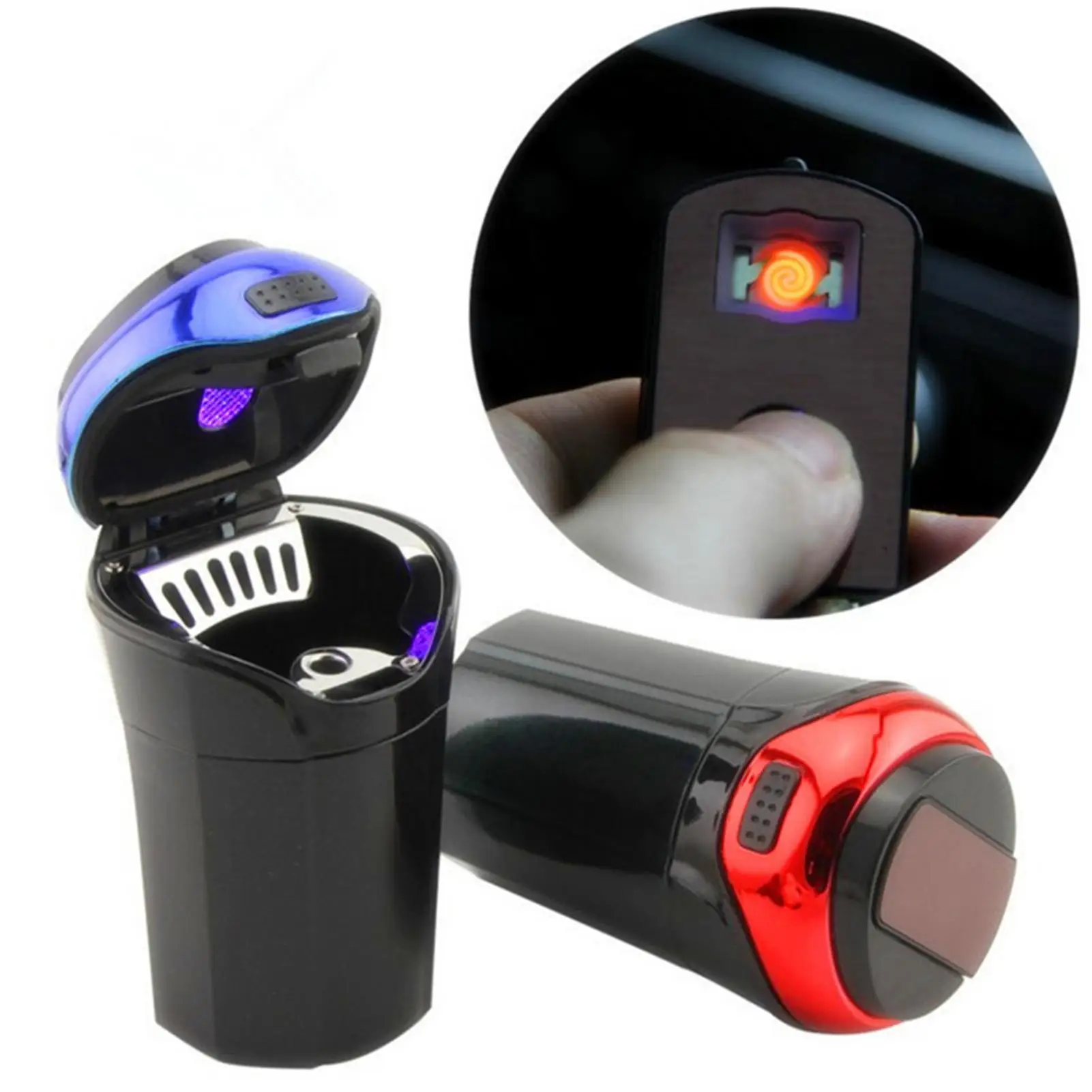 Creative Car Ashtray Trash Detachable Lighter with LED Light and Lid
