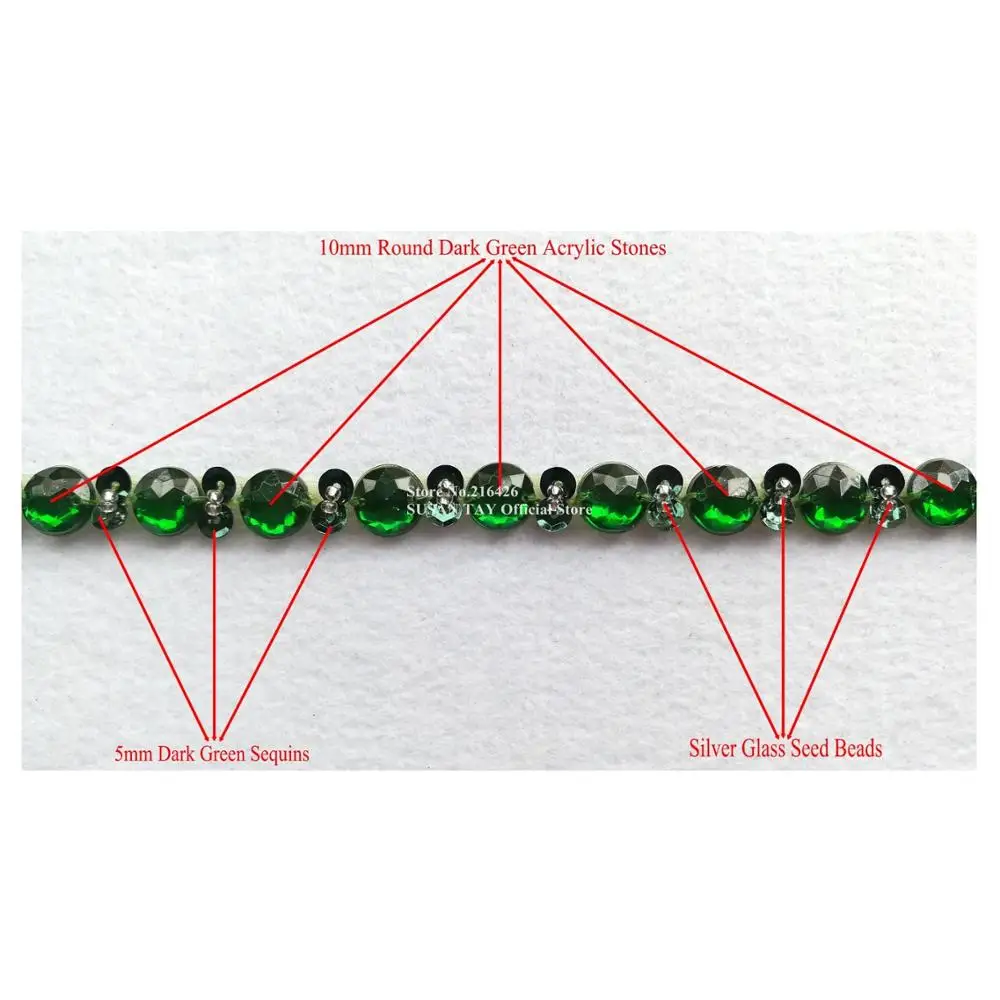 1yard x New Sew-on Handmade Dark Green Beaded Sequin Stoned Ribbon Lace Trims Dancing Dress Costume Bridal Wedding DECOR BT76Y | Дом и сад