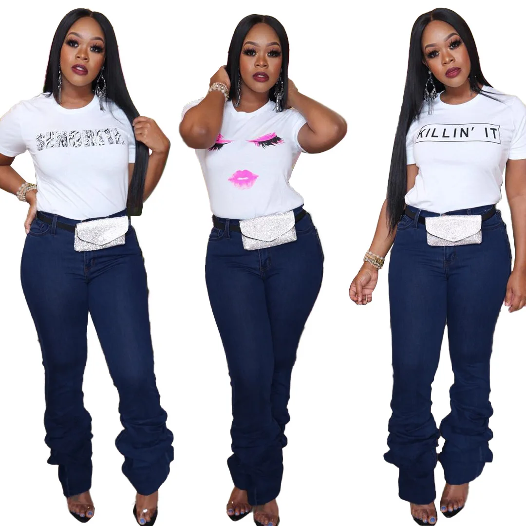 

FNOCE 2020 new women's jeans fashion streetwear casual all-match solid high waist Pleated stretch Pencil Pants denim trousers