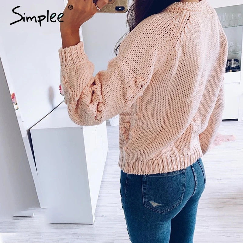 Simplee Pink hairball autumn winter sweaters ladies O neck long sleeve casual pullover New fashion loose knitted jumper
