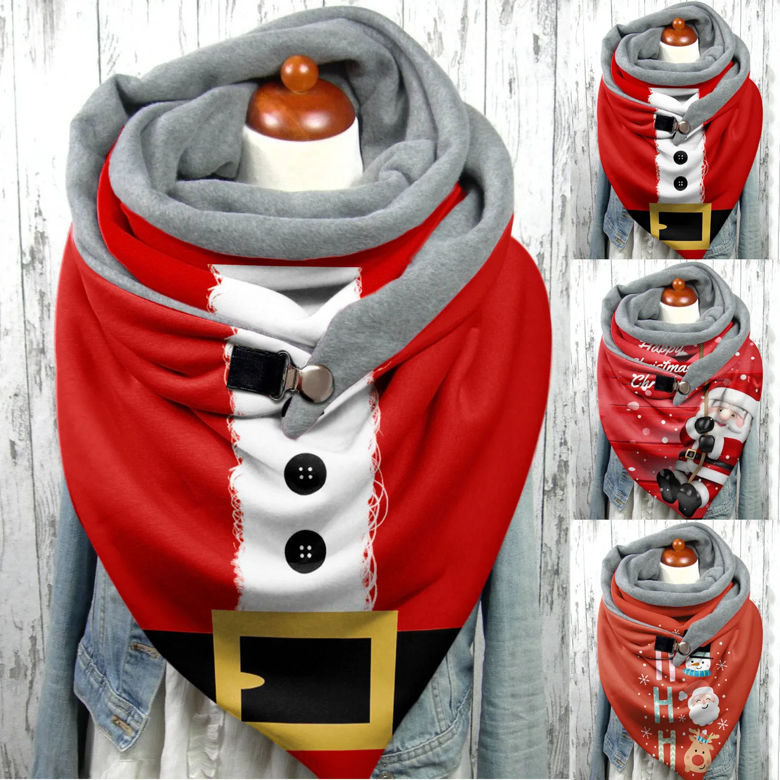 

Women Merry Christmas Printing Scarf Button Soft Scarves Wrap Santa Claus Cosplay Winter Warm Shawls Foulard Neck Bandana