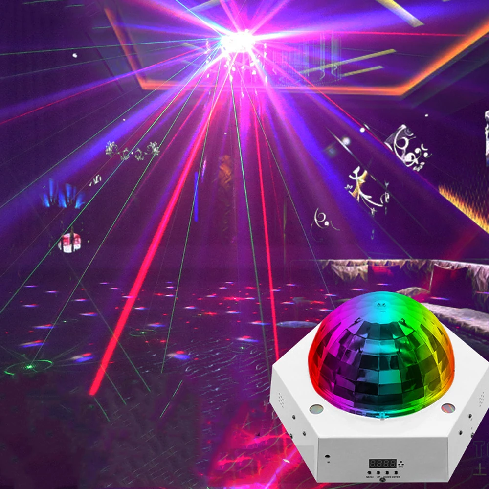 

DMX/ Remote Control 12W Magic Ball LED Effect Light RG 900MW Laser Projector Light For Holiday christmas Decor DJ Disco Stage