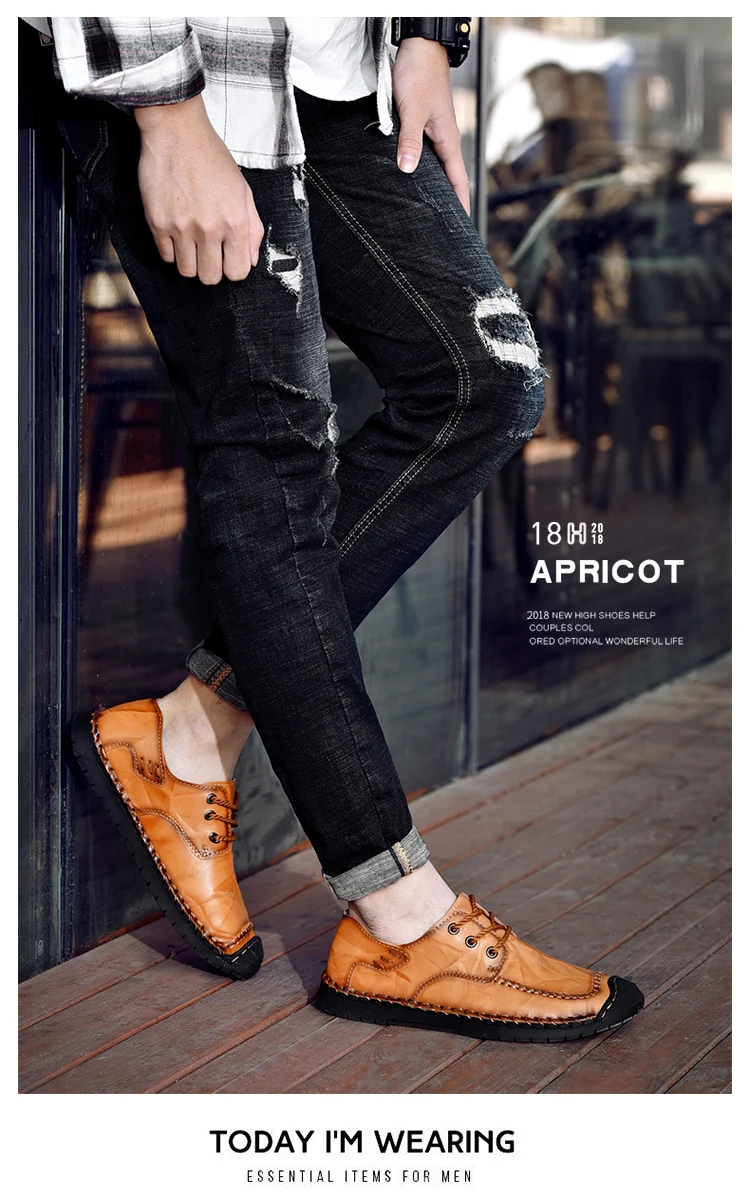 Hot Sale Leather Men Flats Shoes Hand Sewing Men Oxfords Zapatos Hombres Trendy Men Leather Lace Up Shoes High Quality Moccasins
