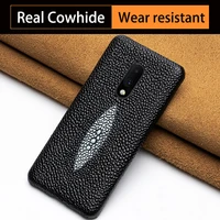 genuine leather phone case for oneplus 7 7t pro 9t 9 case cowhide pearl fish texture cover for oneplus 3t 3 5t 5 7pro case