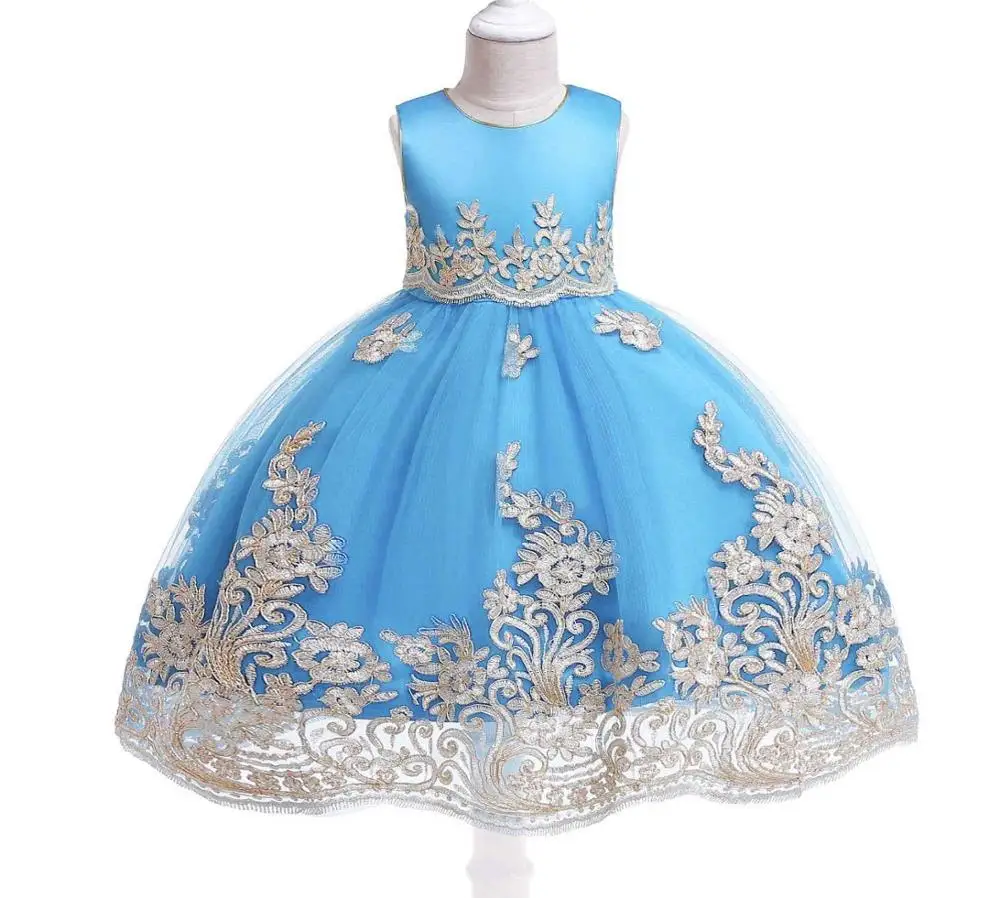 D0019light blue Прямая поставка; Новинка г.; платья без рукавов с принтом для маленьких девочек на День рождения; Vestido; праздничное элегантное бальное платье принцессы - Цвет: D0019light blue