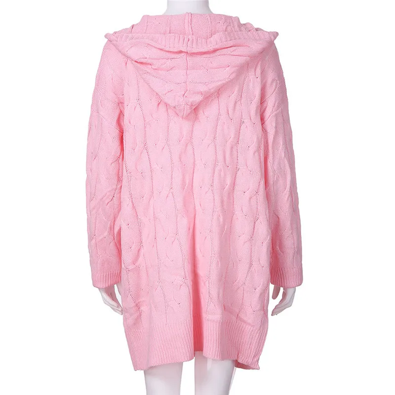 Женский вязаный кардиган с капюшоном свободный Свитер оверсайз длинным рукавом