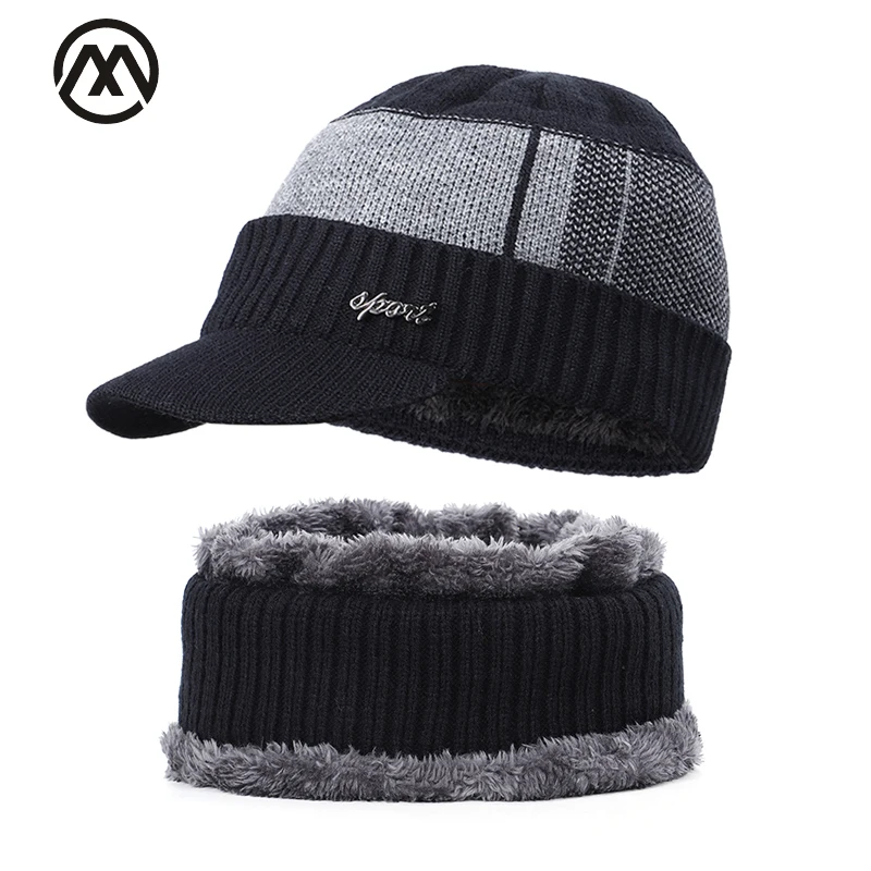 2019 Новая мужская зимняя шапка шарф с бархатными буквами полосатая хлопковая