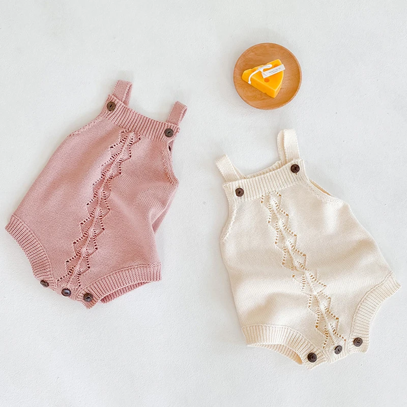 

New 2020 Infant Baby Girl Boy Sleeveless Rompers Jumpsuit Baby Knitting Braces Rompers Newborn Baby Girls Boys Clothes