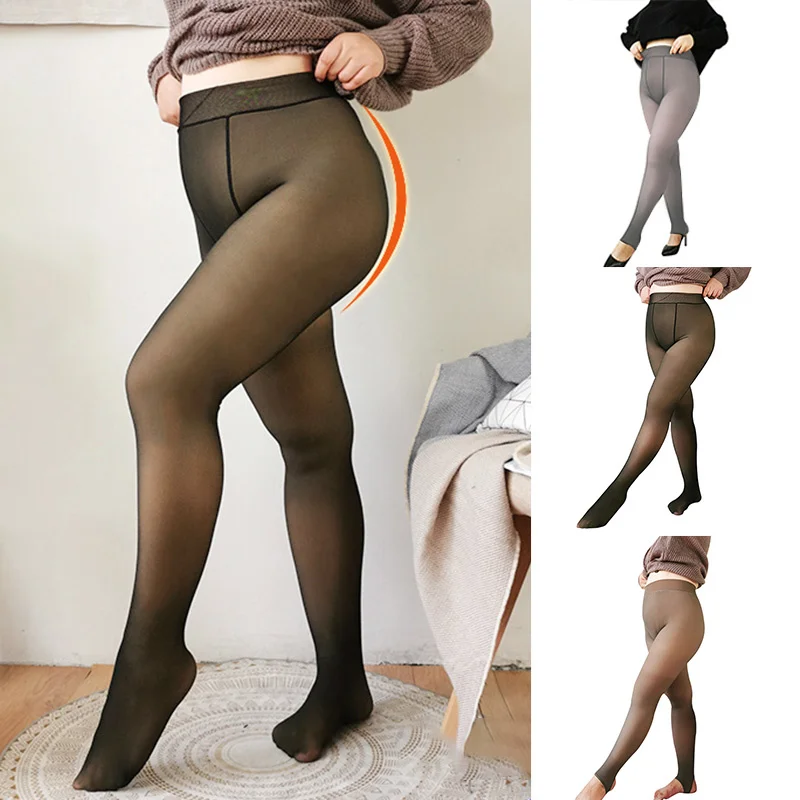 

New Legs Fake Translucent Warm Fleece Soft Leggings Thick Stretchy For Women 2021 Fashion Leggings Women Plus Size