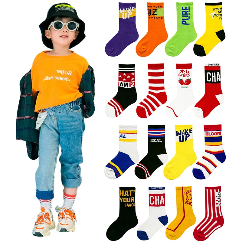 

4 Pairs 3-12Y Kids Socks Spring Summer Cotton Sports Socks StreetWear Fashion Ins Style Sports Cotton Children's Socks Newest