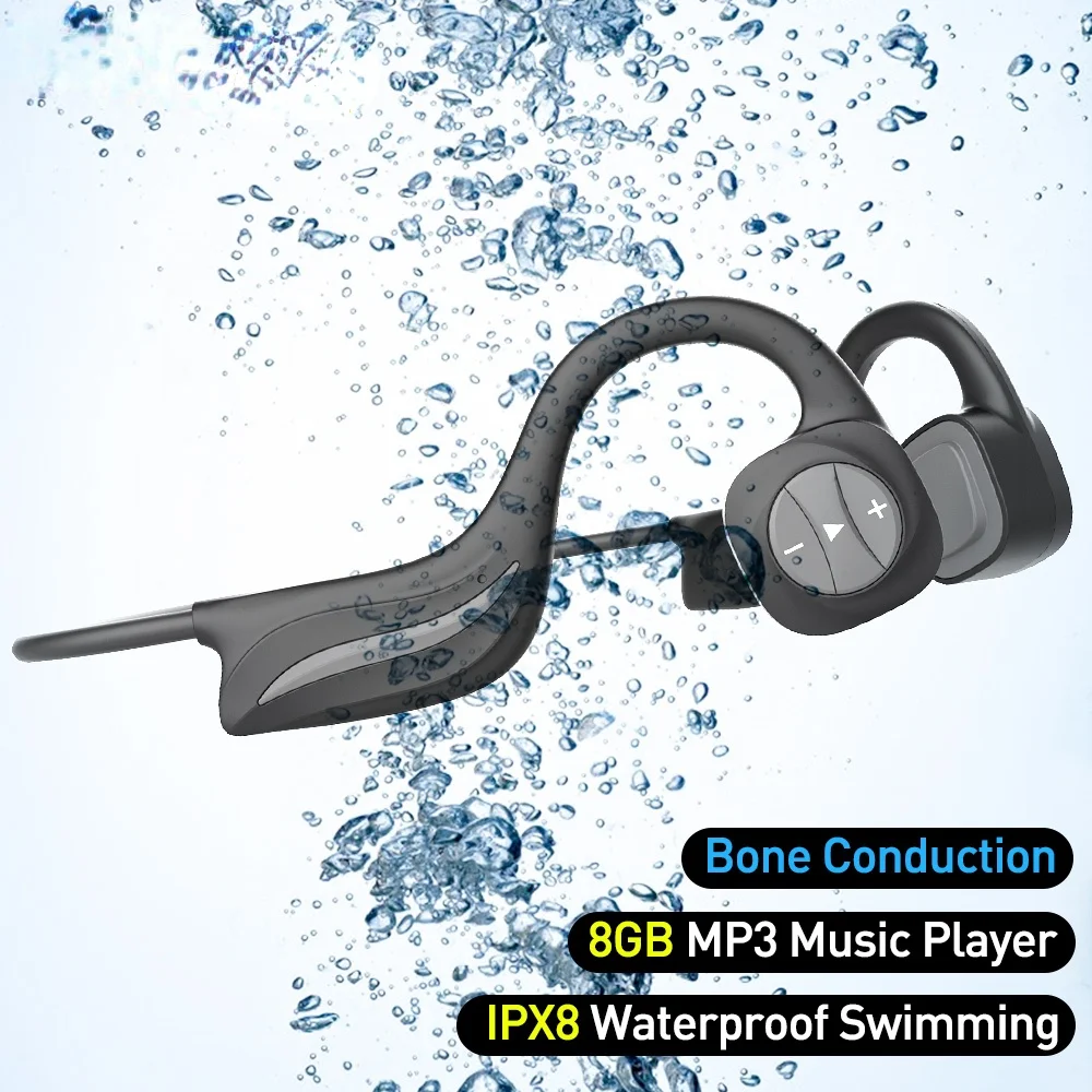 

AIKSWE Bone Conduction Headphones Bluetooth wireless Earphone 8GB IPX8 Waterproof MP3 Music Player Swimming Diving Sport Headset