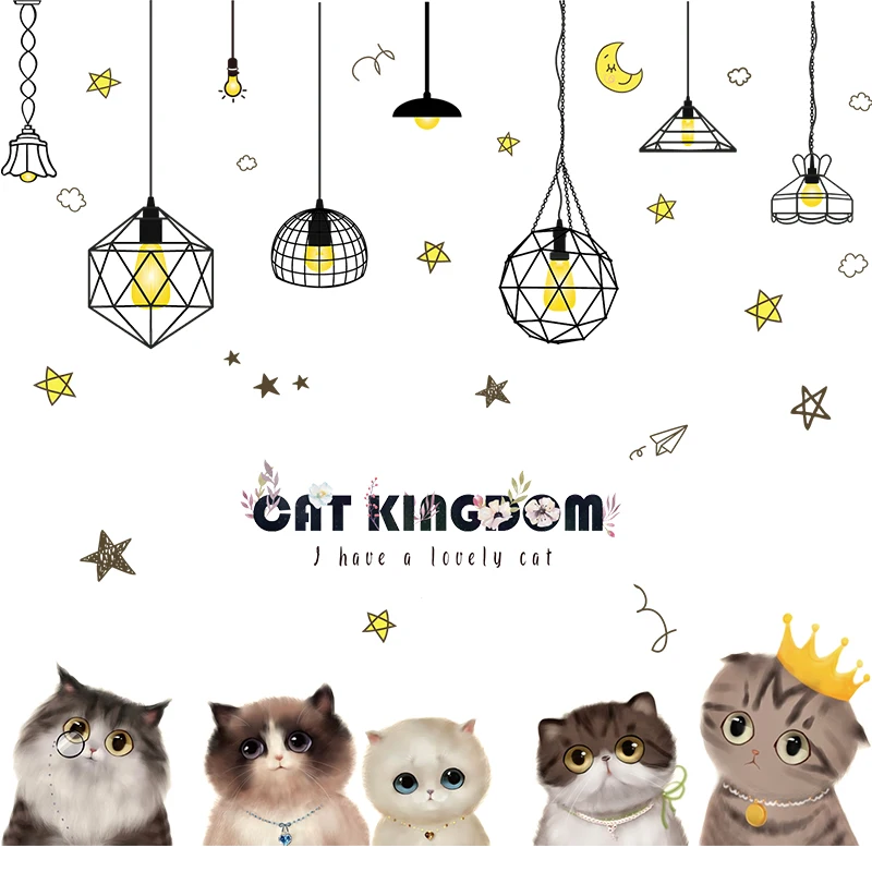 Three-dimensional Cat Wall Sticker Painting Bedroom Bedside Warm Creative Background Self-adhesive Room Decoration | Дом и сад